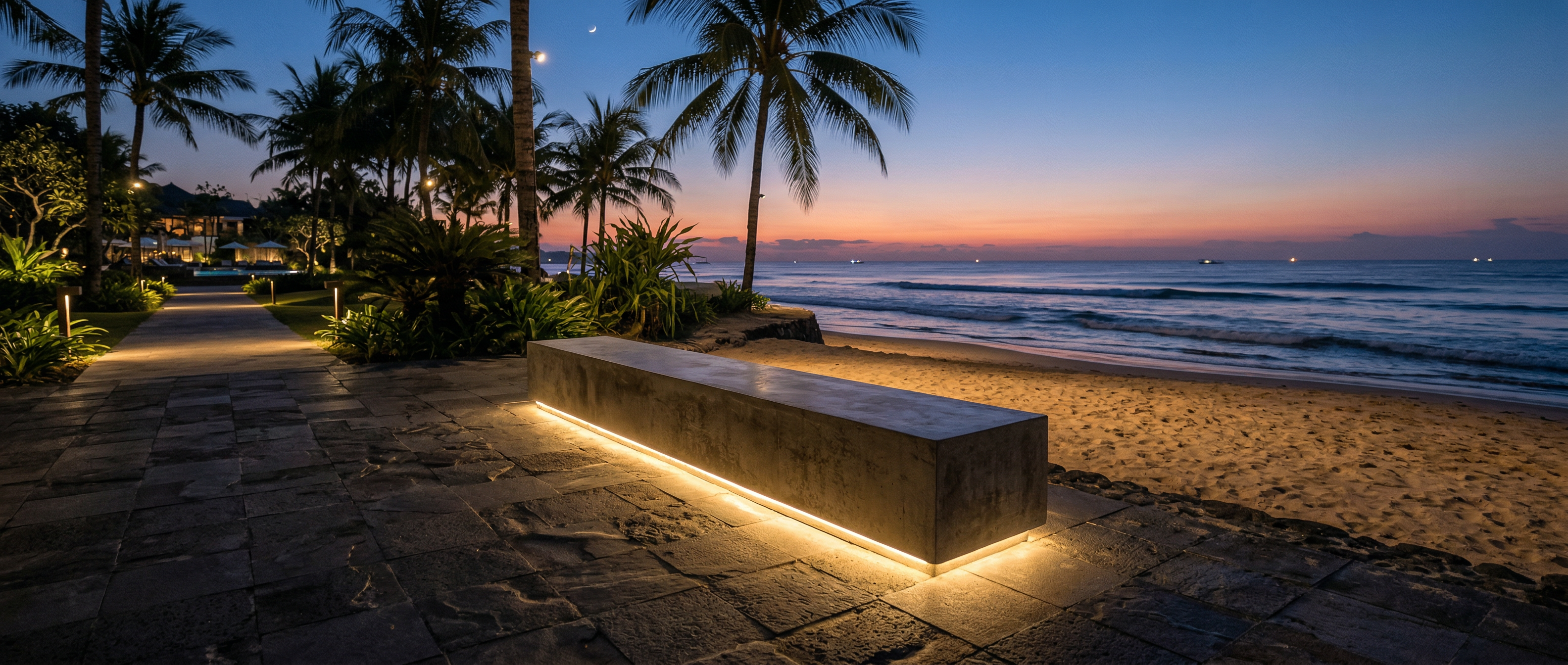 Banco de concreto com iluminação LED integrada